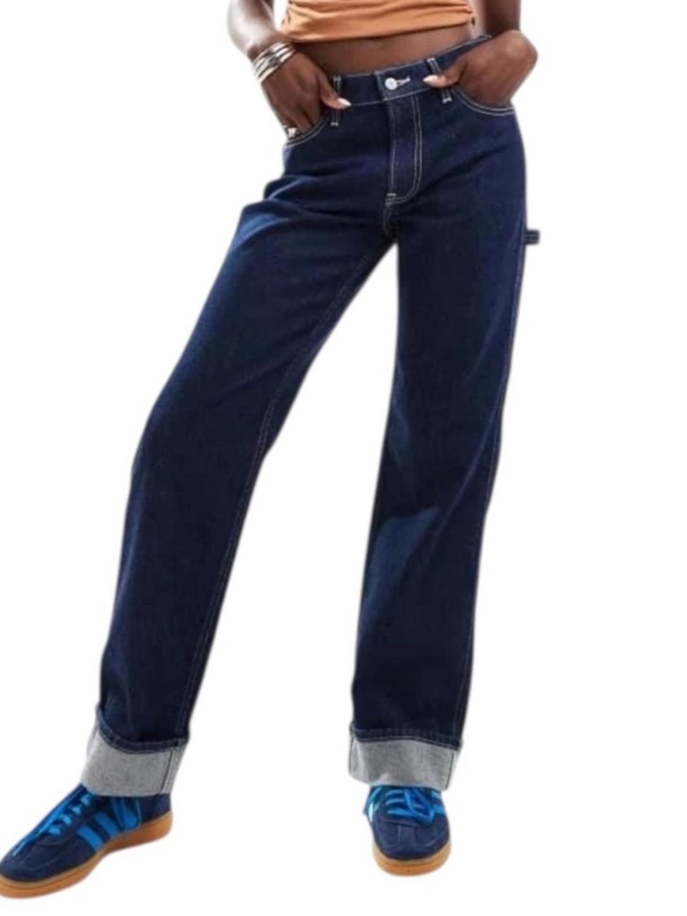 Abercrombie & Fitch Baggy Low Rise Dark Wash Carpenter Cuffed Jeans, Size 31